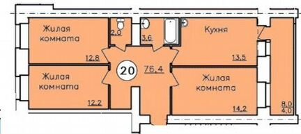3-к квартира, 75 м², 3/10 эт.