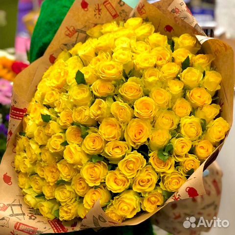 Букет желтых роз 101 желтая роза