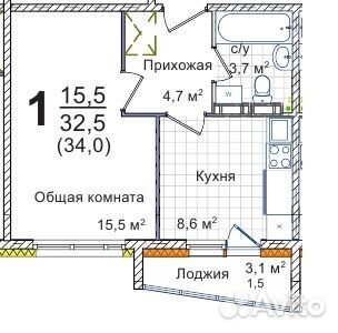 1-к квартира, 34 м², 3/5 эт.