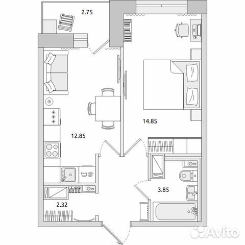 1-к квартира, 41.4 м², 12/17 эт.