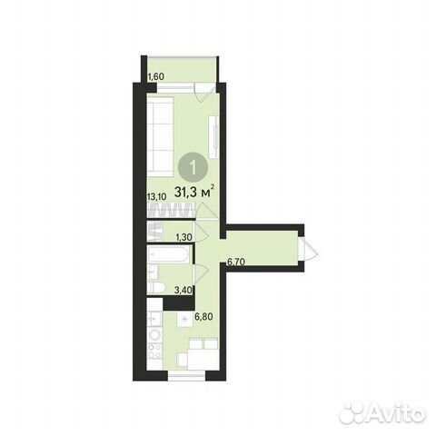 1-к квартира, 31.3 м², 4/9 эт. 1-к квартира, 31.3 м², 4/9 эт.