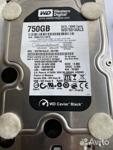 Жесткий диск WD Black 750GB желтый сектор