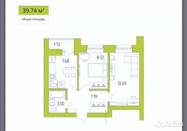 2-к квартира, 39 м², 7/8 эт. 2-к квартира, 39 м², 7/8 эт.