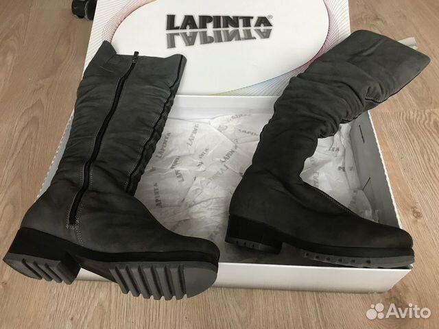 Сапоги серые замша натуральный мех. Торг