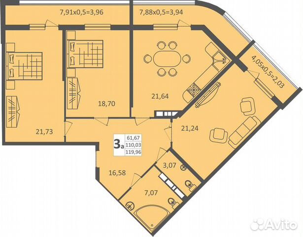 3-к квартира, 120 м², 11/16 эт.