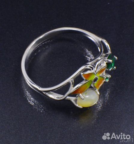 Серебряное кольцо с опалом и фианитом натуральным