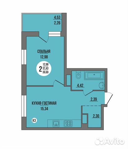 1-к квартира, 40 м², 8/22 эт.