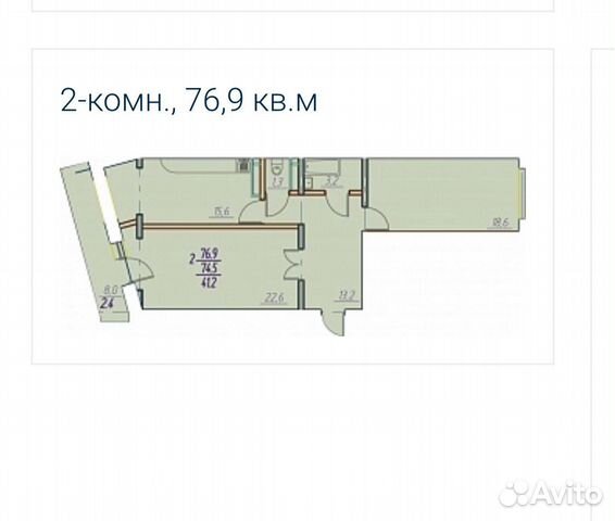 2-к квартира, 76.9 м², 8/19 эт.