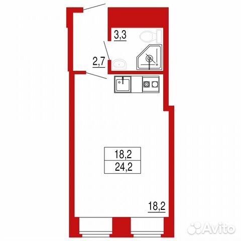 Студия, 24.2 м², 6/6 эт. Студия, 24.2 м², 6/6 эт.