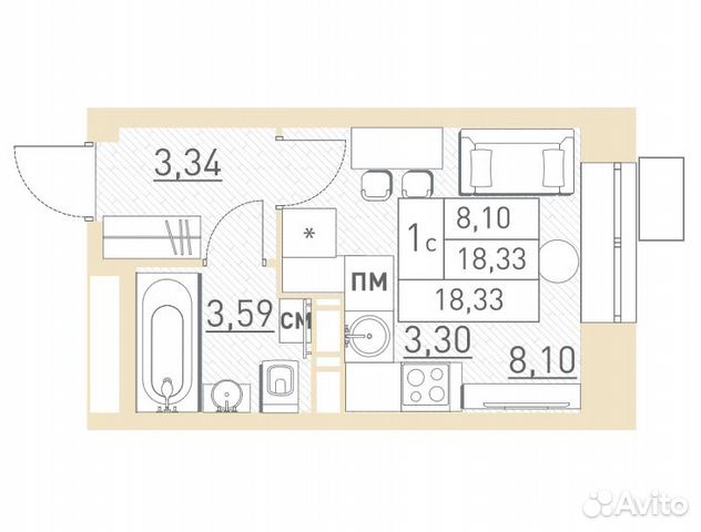 Студия, 18.3 м², 4/17 эт.