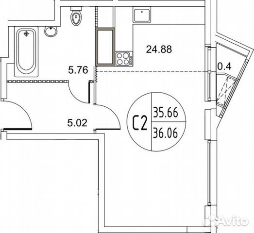 Студия, 36.1 м², 9/12 эт. Студия, 36.1 м², 9/12 эт.