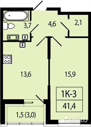 1-к квартира, 41.4 м², 4/22 эт.