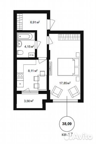 1-к квартира, 40.6 м², 1/3 эт.