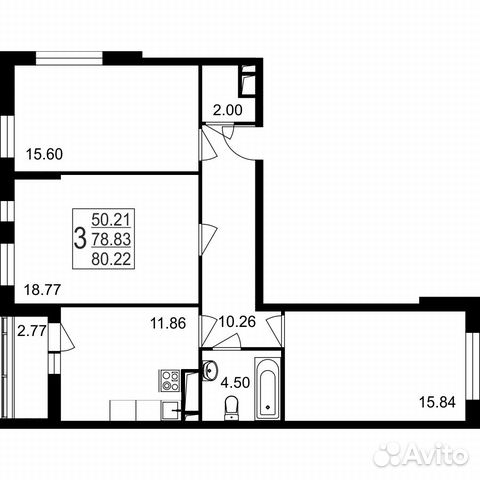 3-к квартира, 80.2 м², 7/8 эт.