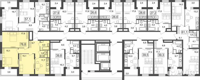 3-к квартира, 76.8 м², 24/25 эт.