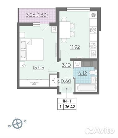 1-к квартира, 36.4 м², 9/25 эт. 1-к квартира, 36.4 м², 9/25 эт.