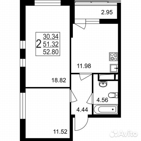 2-к квартира, 52.8 м², 8/8 эт.