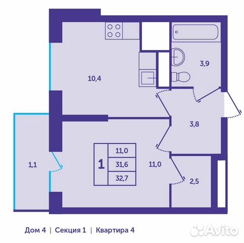 1-к квартира, 32.7 м², 21/25 эт. 1-к квартира, 32.7 м², 21/25 эт.