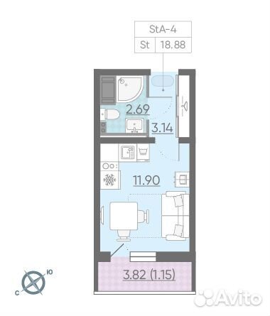 1-к квартира, 18.9 м², 9/13 эт. 1-к квартира, 18.9 м², 9/13 эт.