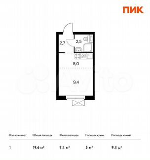 Квартира-студия, 19.6 м², 20/33 эт.