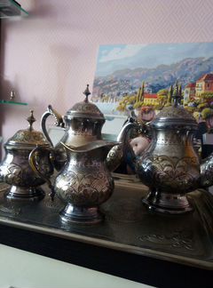 Кофейно-чайн. латунный сервиз с серебрениемиз СССР