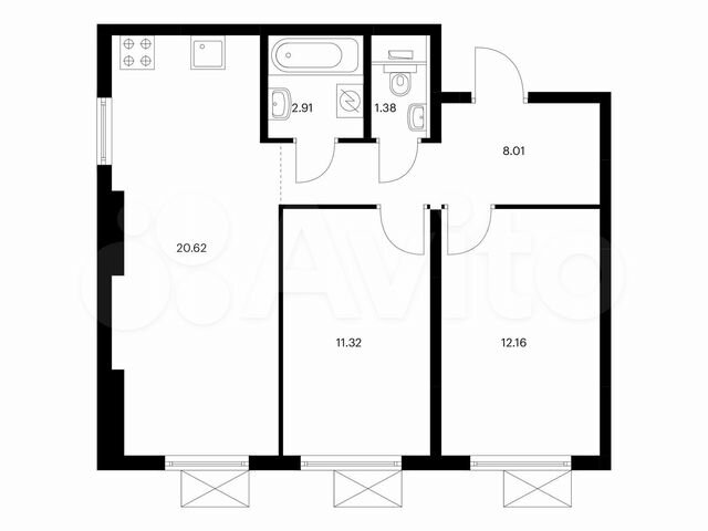 2-к. квартира, 56,4 м², 2/9 эт.