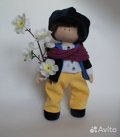Текстильная интерьерная кукла мальчик 30см