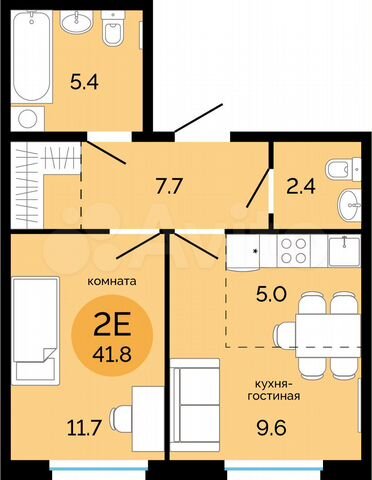 2-к. квартира, 41,8 м², 10/17 эт.
