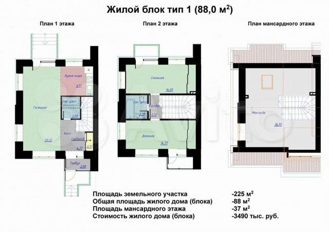 Таунхаус 112 м² на участке 2 сот.