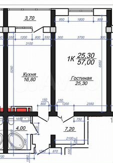 Комната 57 м² в 1-к., 2/18 эт.