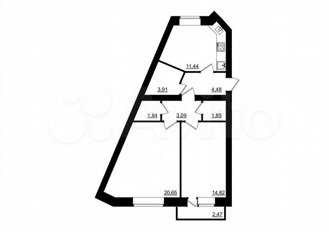 2-к. квартира, 62,8 м², 2/4 эт.