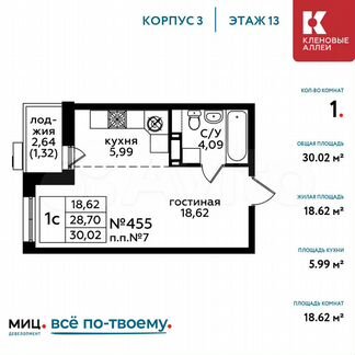 1-к квартира, 30 м², 13/17 эт.