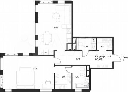 2-к квартира, 80.1 м², 4/17 эт.