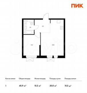 1-к квартира, 40.9 м², 6/32 эт.