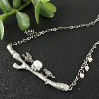 Колье Птички с жемчугом №2