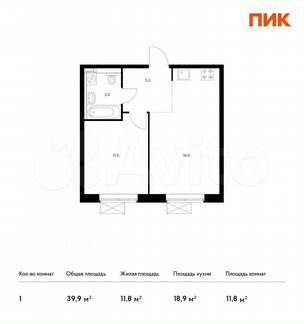 1-к квартира, 39.9 м², 11/33 эт.
