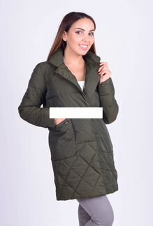 Стеганное пальто куртка хаки с воротником