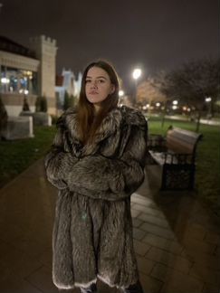 Шуба из чернобурки с капюшоном