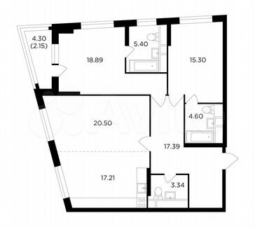 3-к квартира, 104.8 м², 2/29 эт.