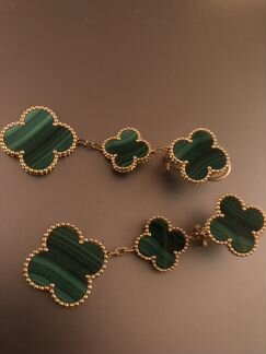 Van Cleef серёжки золото и малахит