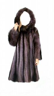 Шуба из енота с капюшоном серебристая сирень
