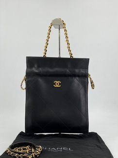 Женская сумка шоппер черная кожа с цепочкой Chanel