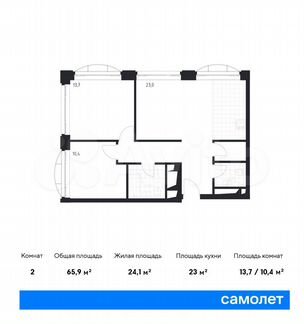 2-к апартаменты, 65.9 м², 19/24 эт.