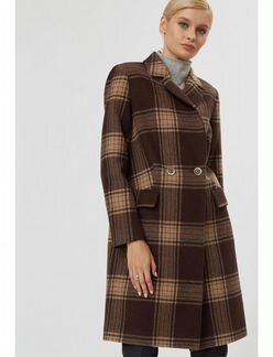 Осеннее пальто в клетку коричневое р.44-46