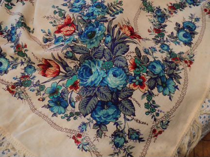 Платок Павлово-Посад 145смx145см, ч/ш. винтаж.2