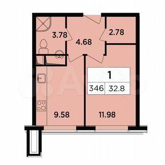 1-к апартаменты, 32.8 м², 15/17 эт.